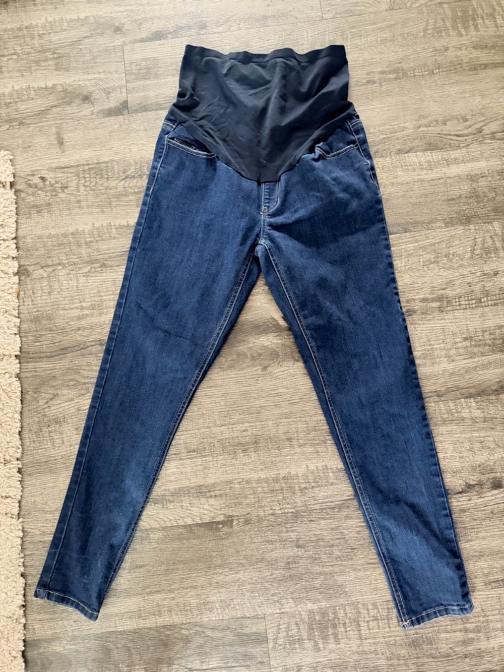 Time and Tru Dark Blue Denim Maternity Jeggings with Black Overbump Panel